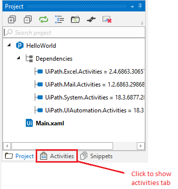 How to search and add activity in UiPath studio