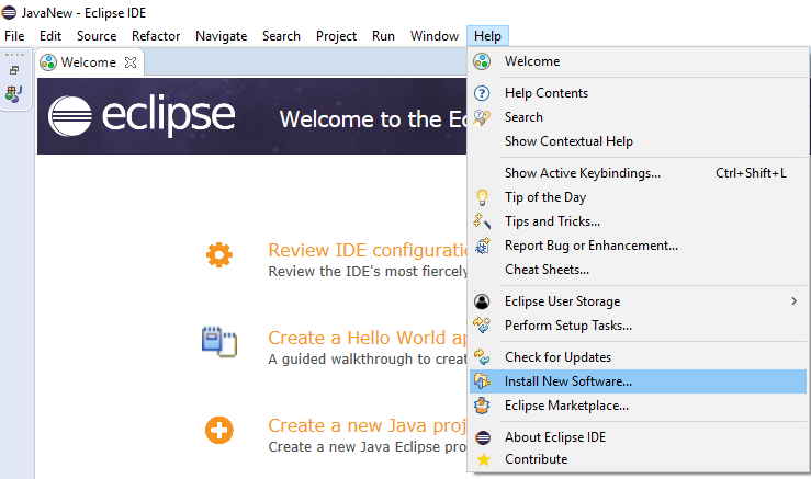 menu install new software in eclipse