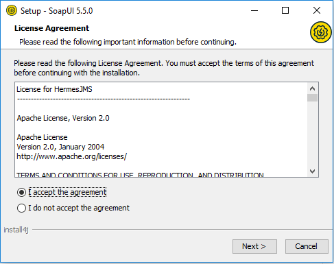 accept license agreement for soapui