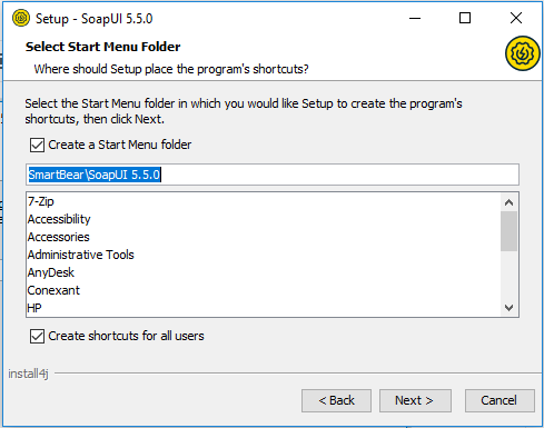 select start menu folder soapui